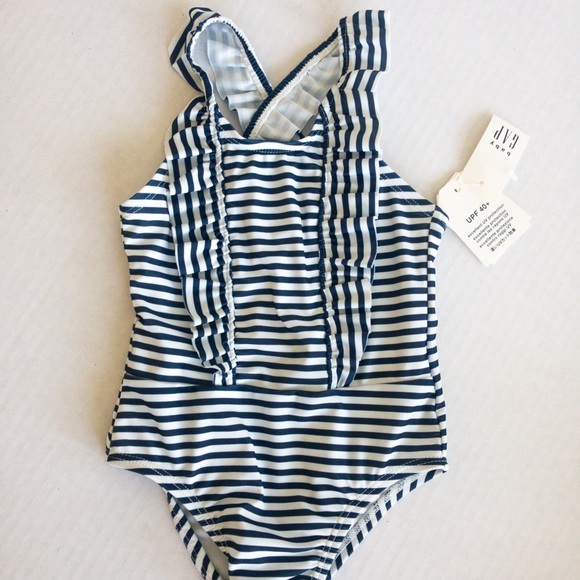 Baby Gap Blue and White Striped Ruffle Swimsuit - Picture 1 of 6